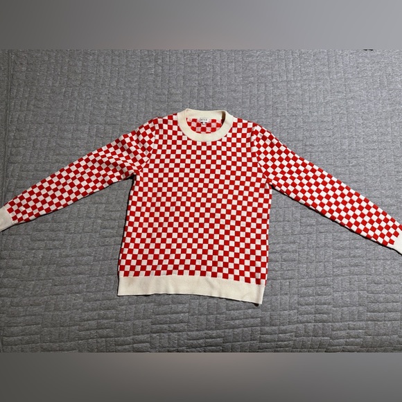 KULE Check Mate Checkered Pullover Sweater Red White Cotton Silk Blend Size XS - Picture 4 of 11